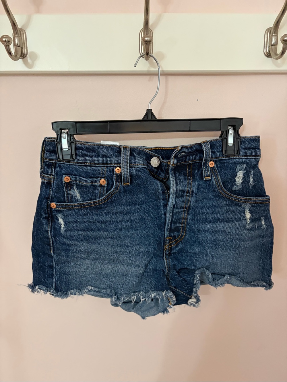 Levi’s Women's Dark Blue Distressed Denim Shorts